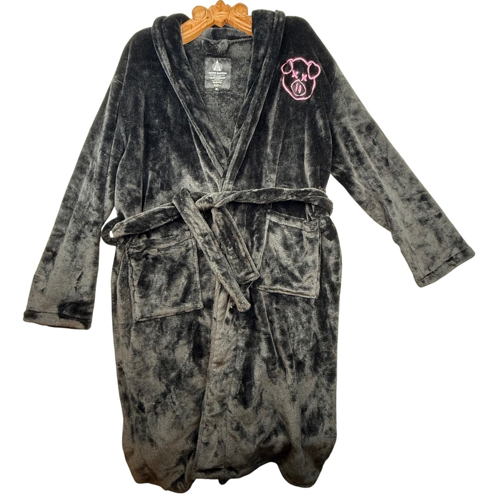 Shane Dawson Robe Black Plush‎ Bathrobe Pink Pig Logo Medium Emo Goth Youtuber